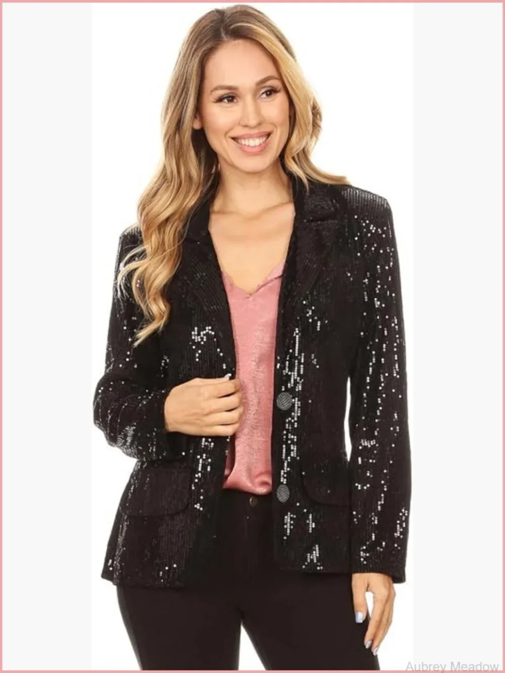 Sparkle Sequin Open Front Long Sleeve Blazer Jacket Evening Party